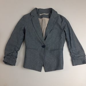 Gibson 3/4 Sleeve Ruched Tailored Gray Blazer